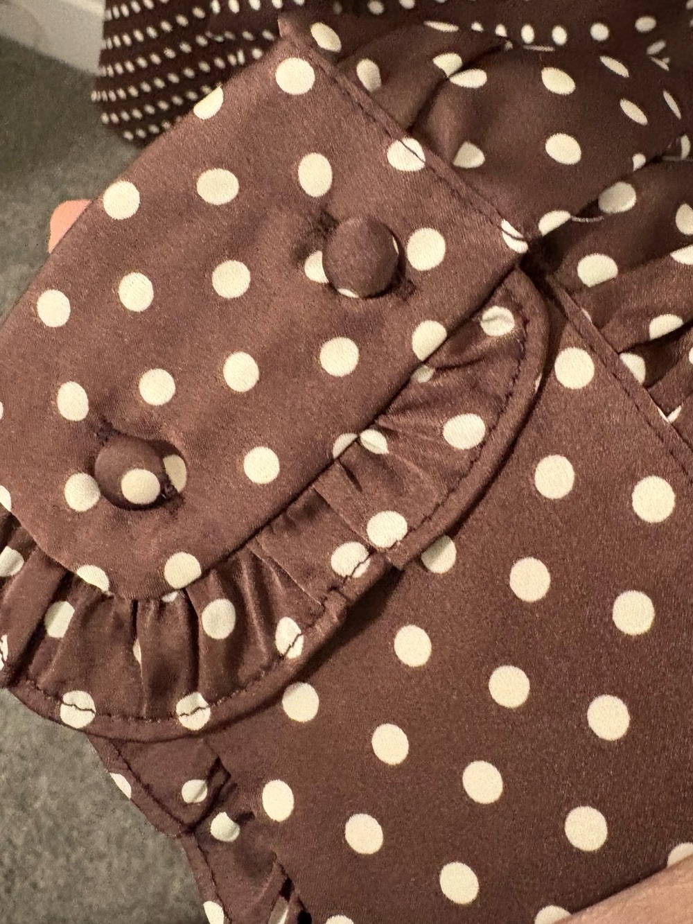 Brown Polka Dot Tie-Neck Blouse - Women - Picture 3 of 6